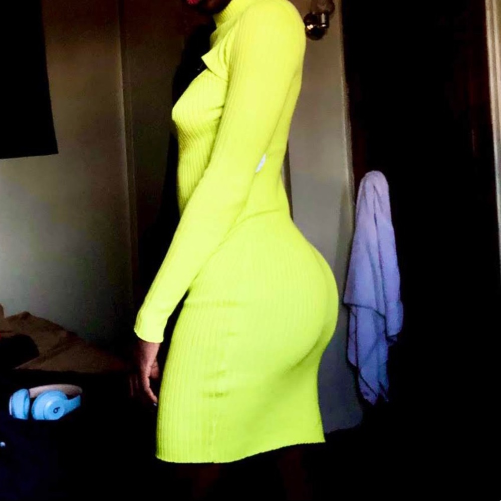 Cut-out Mock turtle neck green dress